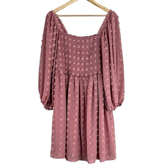 A Beautiful Soul Mauve Pink Swiss Dot Long Sleeve Cottagecore Dress - Picture 1 of 7